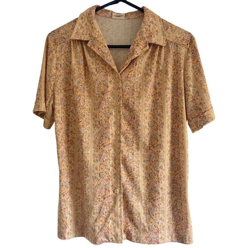 Vintage Inspired Retro Floral‎ Button Up Blouse 70s Boho